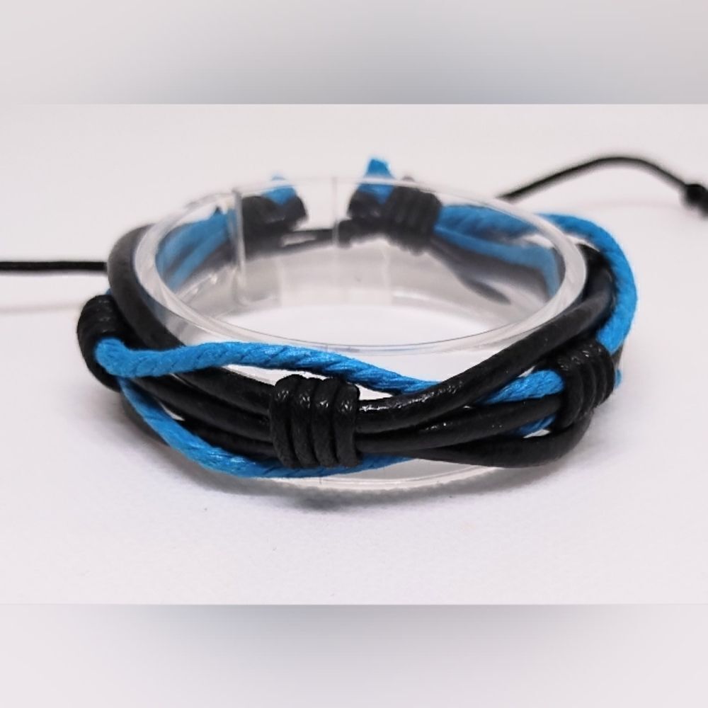 Men's bracelet leather layered black new e15‎